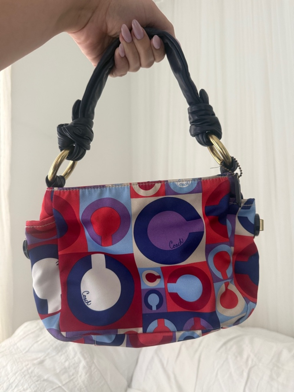 Coach -Madison Scarf Satin Graphic Op Art Resort Small Handbag- LIKE NEW- unique
